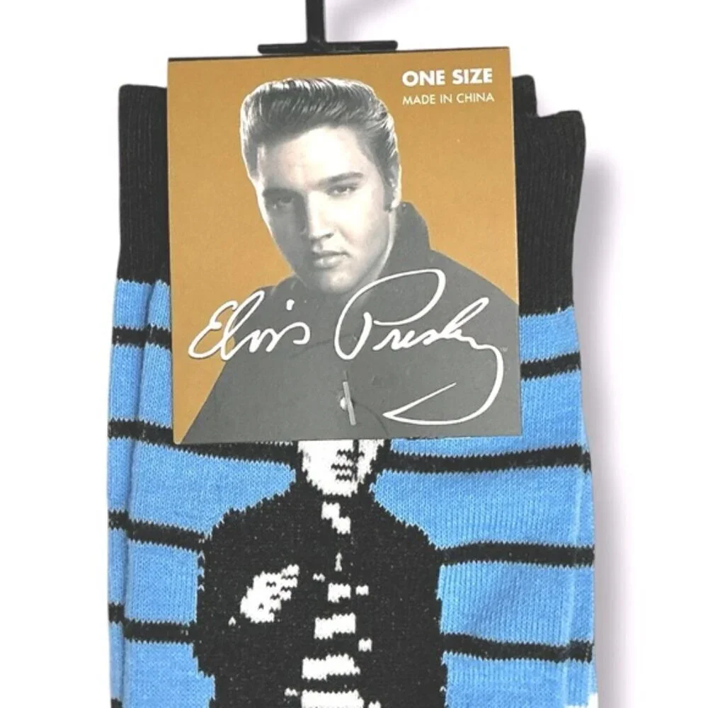 Elvis Presley Men’s Novelty Socks Blue Black Stripe Adult Unisex One Size NEW